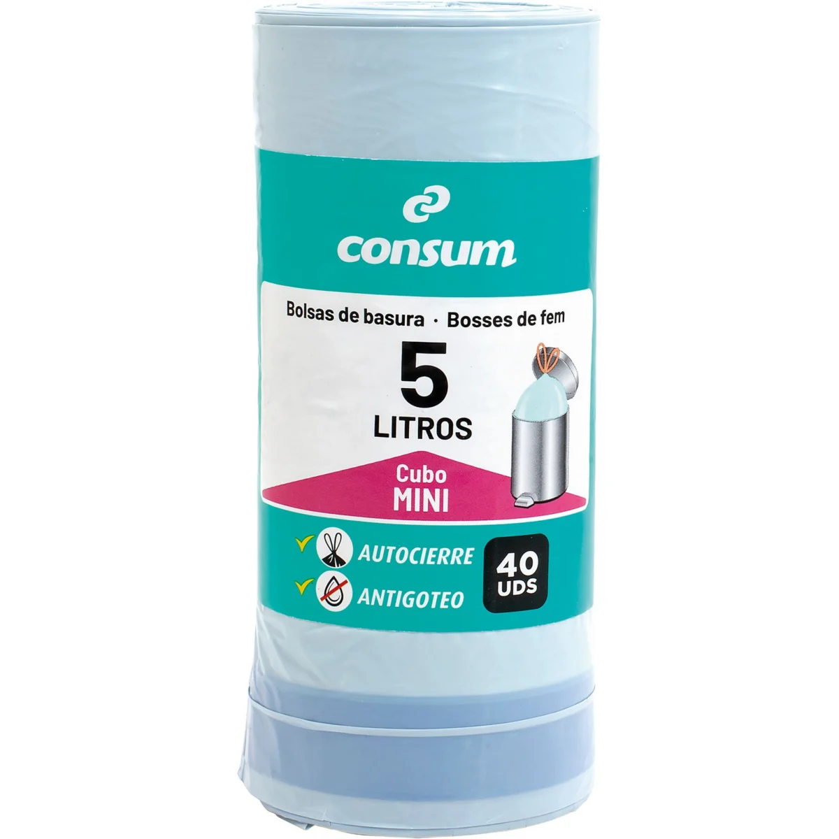 Bossa d’escombraries amb autocierre per a cubell mini 5 litres Consum