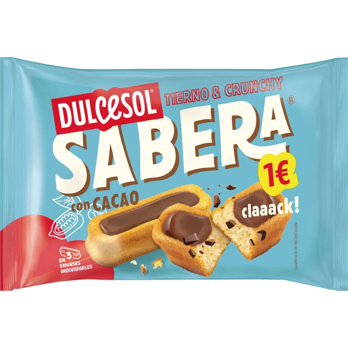 Mini bescuits Sabera amb cacau, 3 unitats Dulcesol