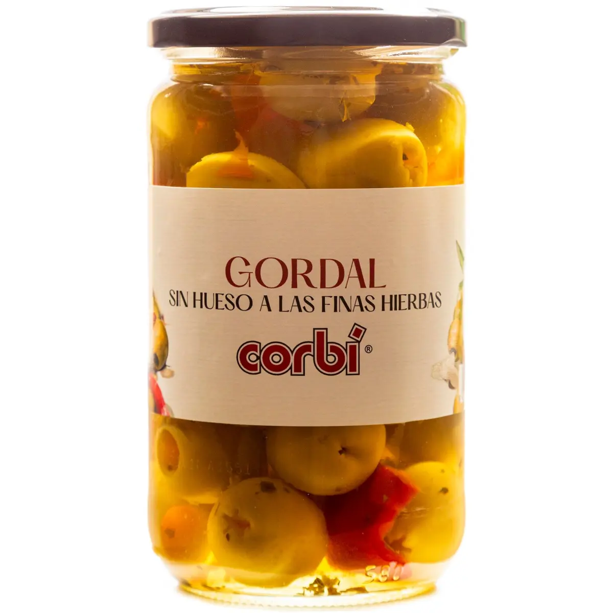 Entsteinte Gordal-Oliven mit Kräutern Corbi