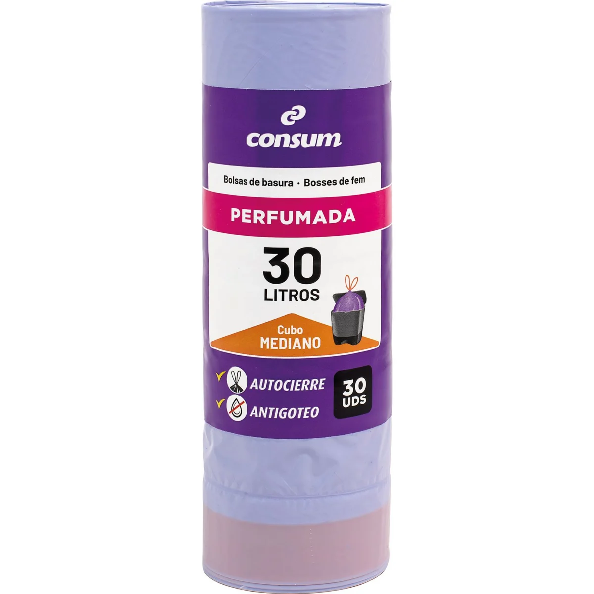 Bolsa Basura Autocierre Lila Perfumada 30 Litros Consum