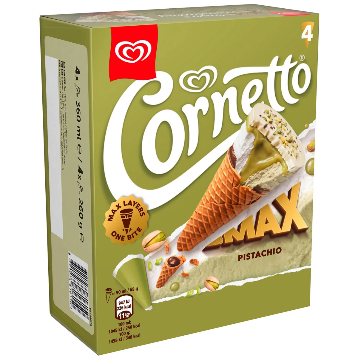 Cono Pistacho 4 Unidades Cornetto