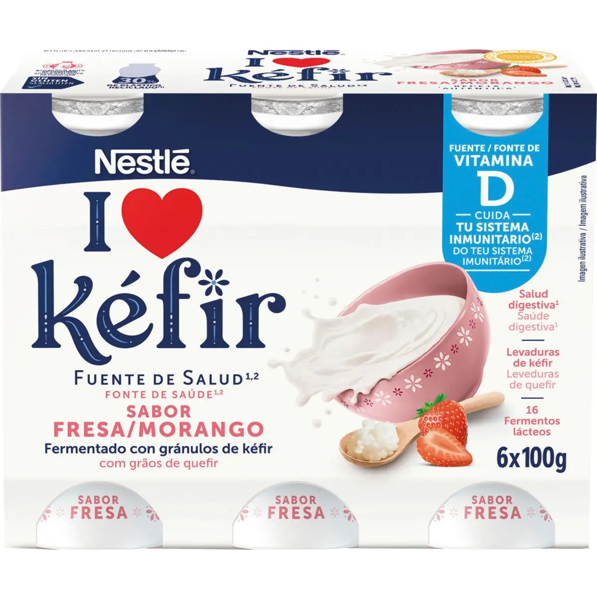 Quefir amb gust de maduixa, pack de 6 unitats Nestle