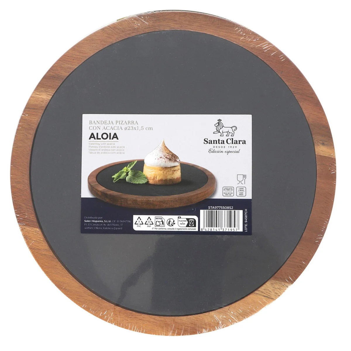 Plateau rond en ardoise et acacia 23x1.5 cm Santa Clara