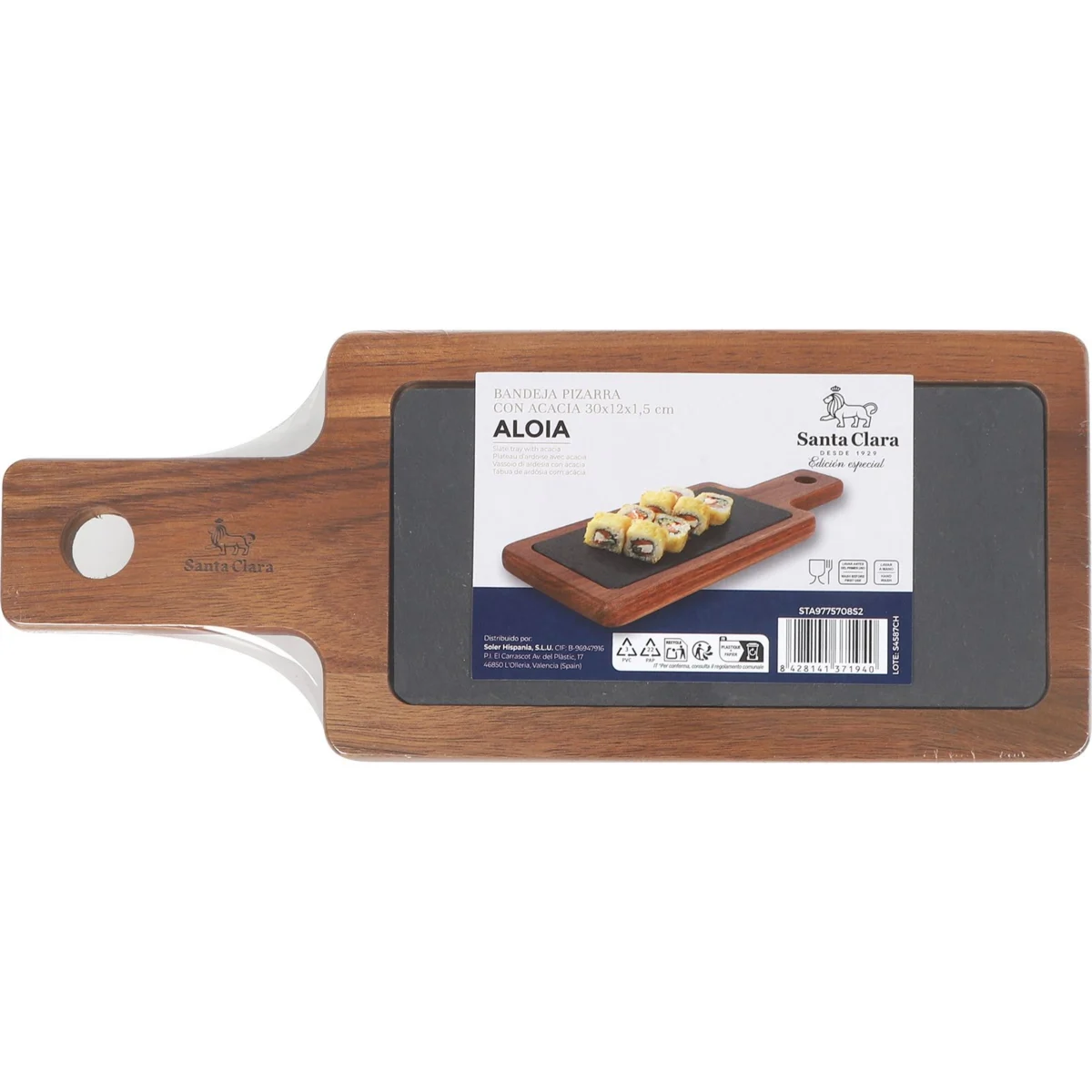 Safata rectangular de pissarra i acàcia 30x12 cm Santa Clara