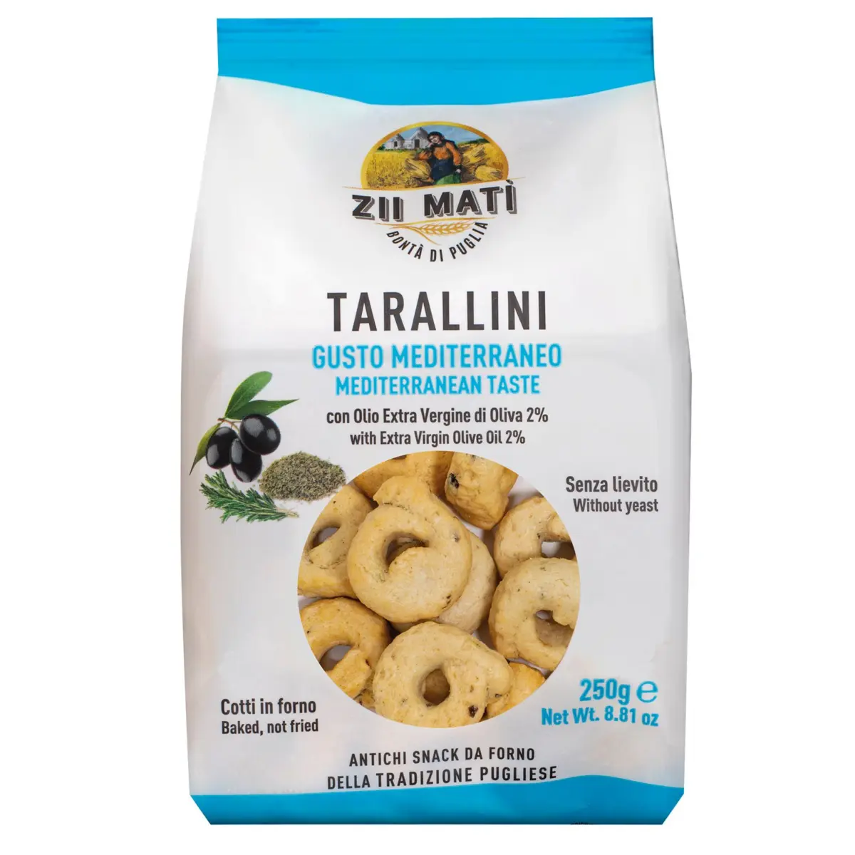 Tarallini mit nativem Olivenöl extra, mediterraner Geschmack Zii Matí