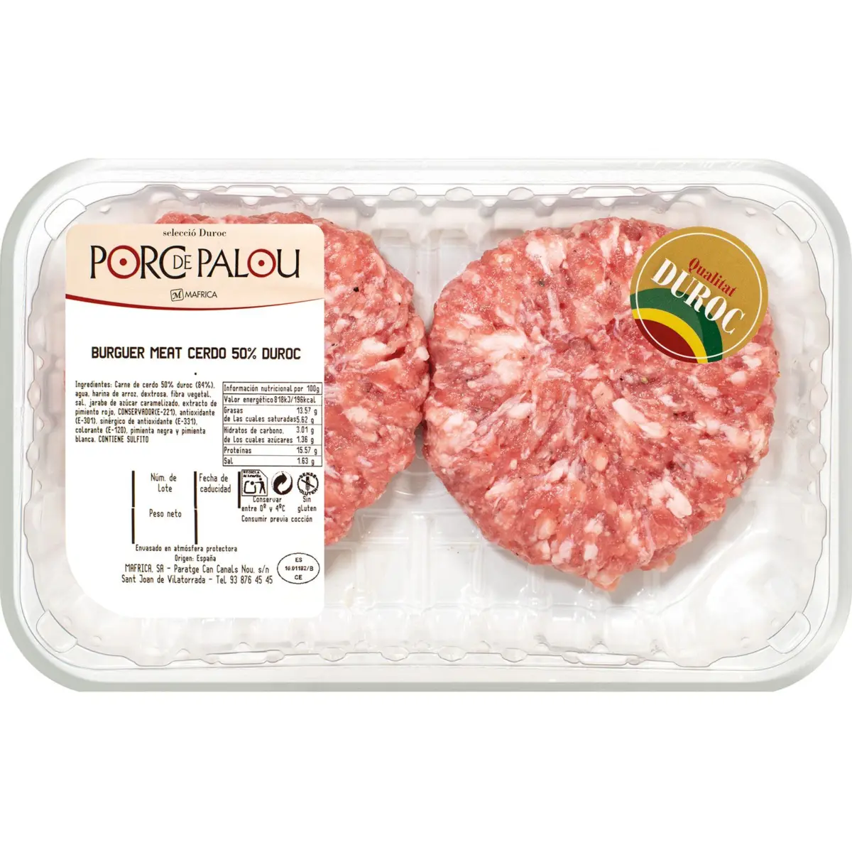 Schweinefleisch-Burger 50% Duroc Porc Palou