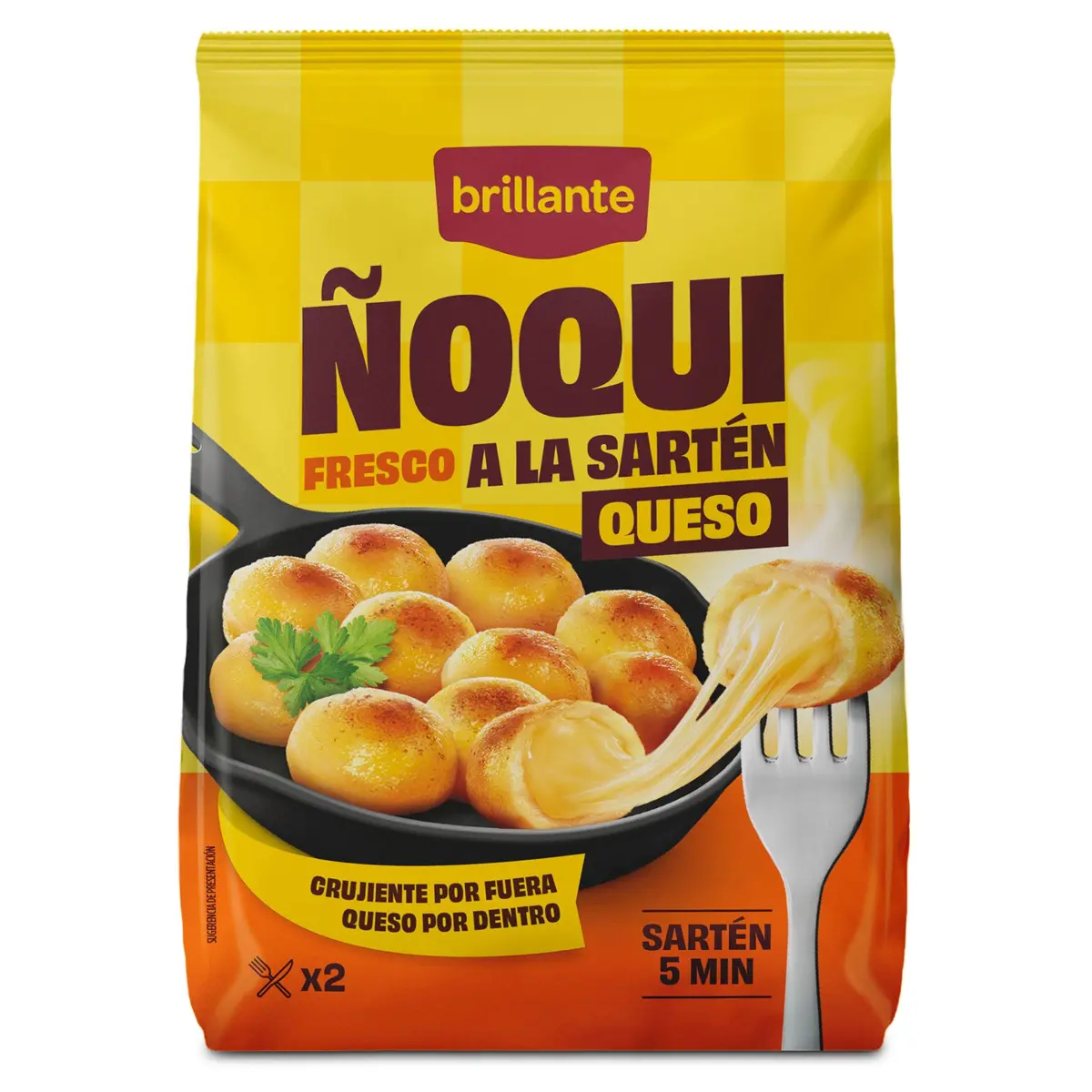 Nyokis amb formatge a la paella Brillante